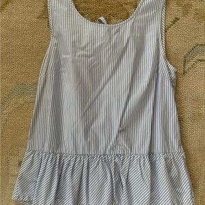 J. Crew Light Blue and White Striped Peplum Blouse with Ruffle Hem